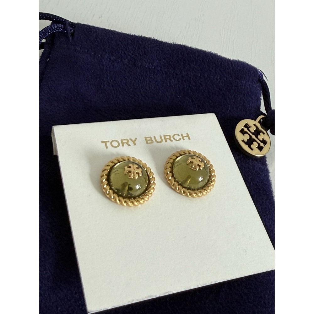 NWT Tory Burch Gold Tone T Logo Rope Resin Women's Earrings w New Logo Dust Bag